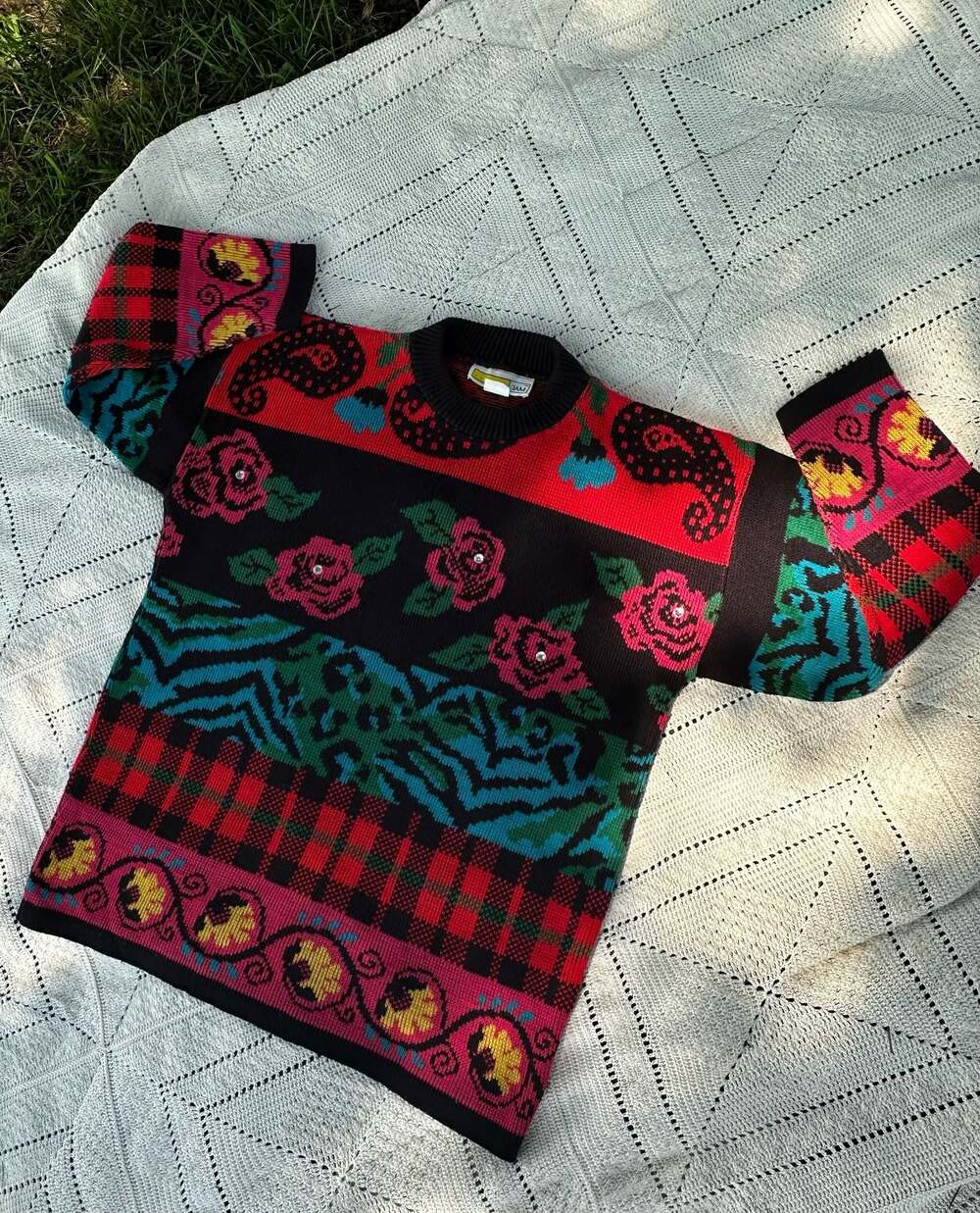 Traffic Jam Vintage 1980s Jewel-Embellished Floral Paisley Plaid